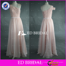 Real Pictures Une épaule Long A Line Peach Chiffon Prom Dress Made In China